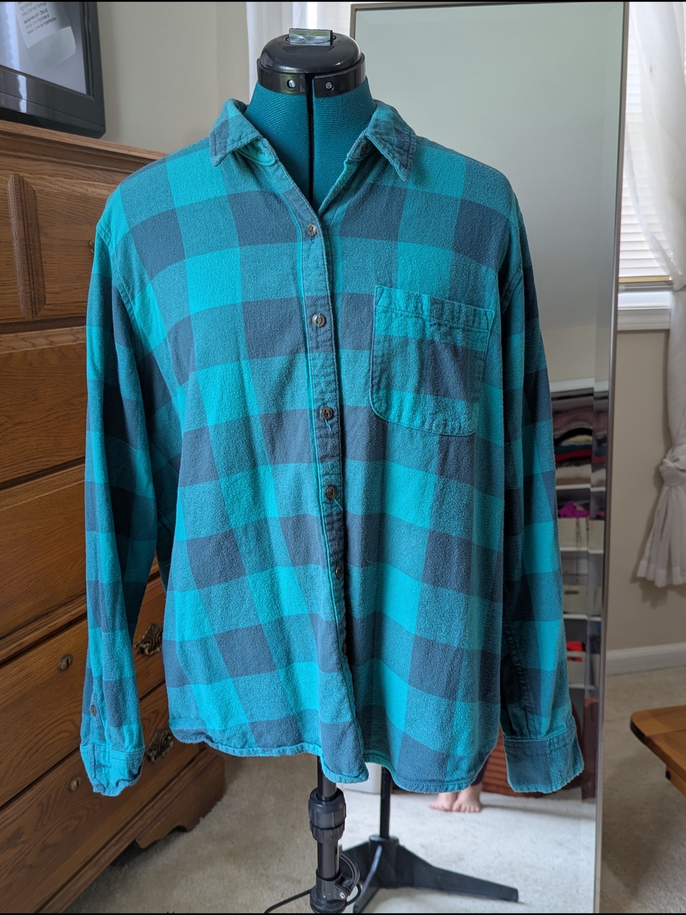 Green Plaid Button-Up Shirt